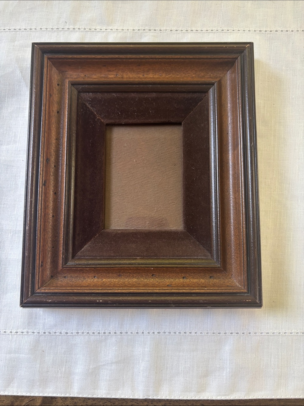 Vintage-Style Wood Picture Frame in Dark Brown Velvet Bordered